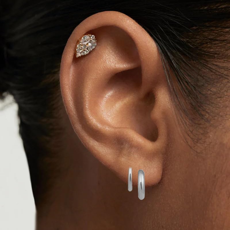 Obidos 14K Gold Plated Triple Huggie Illusion Stud Earrings | Double Huggie Hoop Earrings for One Hole | Gold Hoop Earrings for Women | Drop earrings - Image 2